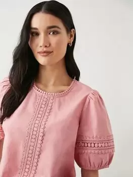Image of Dorothy Perkins Trim Detail Shirred Hem Blouse - Blush, Pink, Size 10, Women