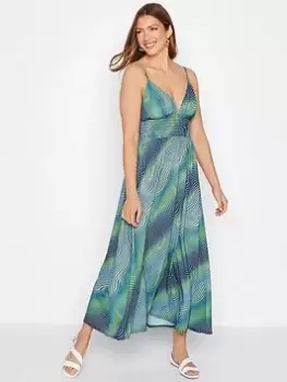 Image of Long Tall Sally Dot Print Shirred Sundress, Blue, Size 10, Women