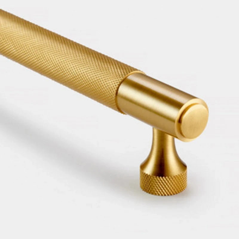 Image of Pushka Home Brass Knurled Bar Handle With Hole Centre 160mm - Gold
