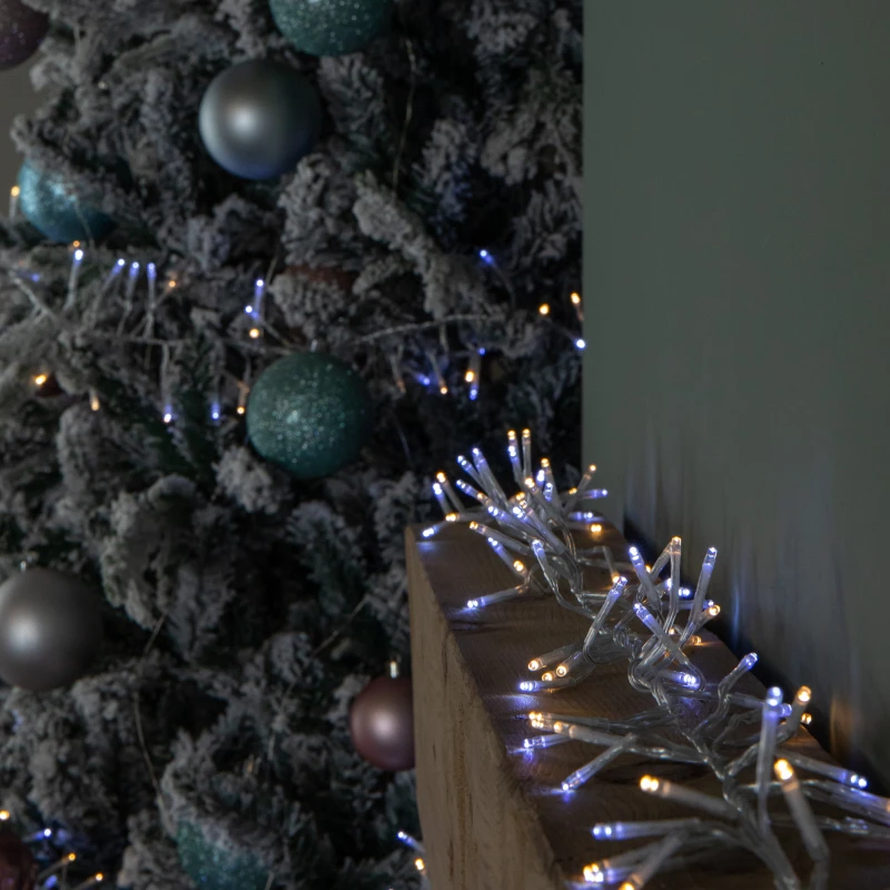 Image of 9.3m 720 LED Christmas Cluster String Lights with Timer in White & Warm White on Clear Cable