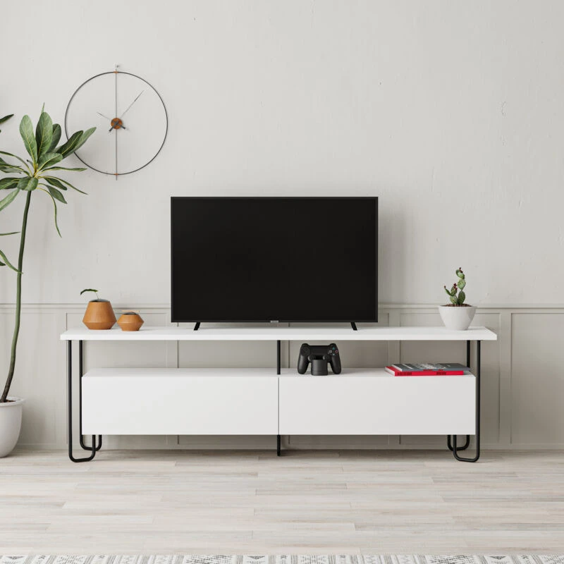 Image of Decortie Cornea' Modern TV Unit with Storage TV Cabinet 150cm in White Size: 1 Pack White Unisex 1 Pack