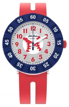 Image of Flik Flak HOME RUN Red Silicone Strap White Dial FCSP101 Watch