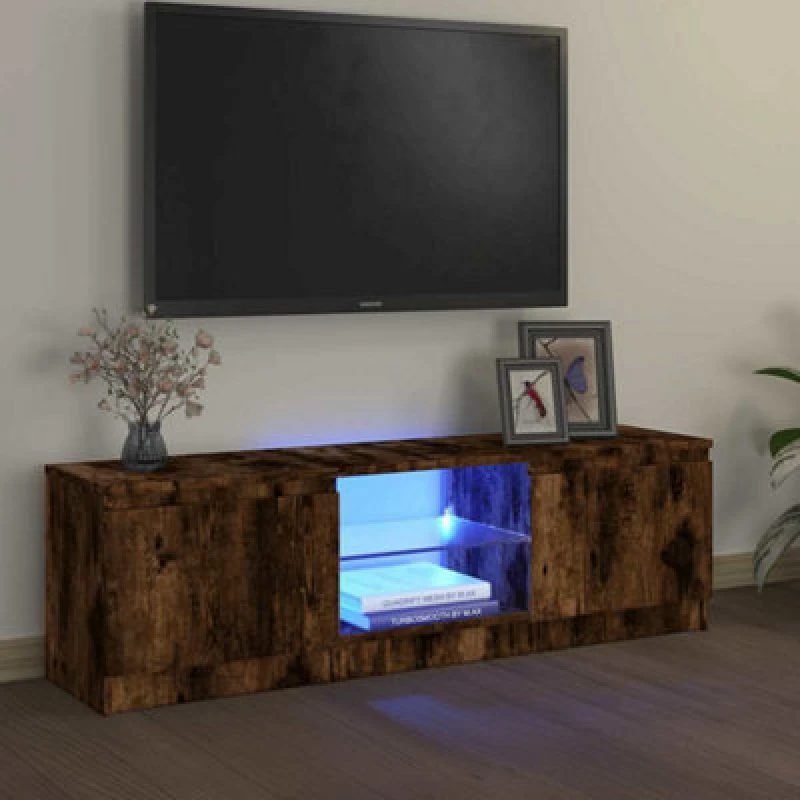 Image of vidaXL TV Cabinet with LED Lights Smoked Oak 120x30x35.5 cm, Brown 815708