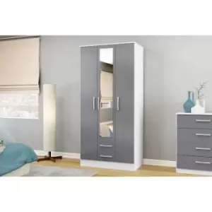 image of Birlea Lynx 3 Door 2 Drawer Wardrobe With Mirror White And Grey