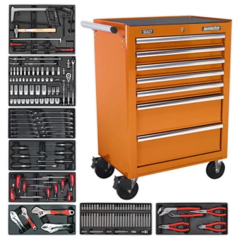 image of Sealey TBTOCOMBO Rollcab 7 Drawer - Ball Bearing Slides - Orange +...