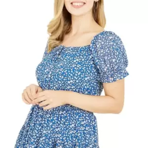 Image of Mela London Blue Ditsy Bardot Skater Dress - Blue