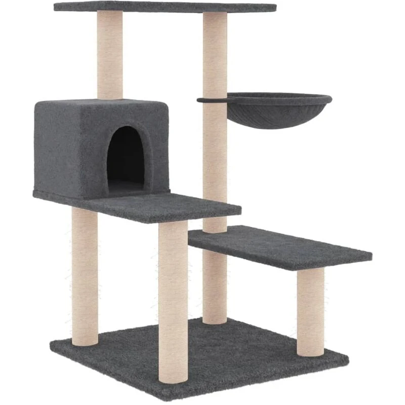 Image of vidaXL Cat Tree w/ Sisal Scratching Posts Dark Grey 82.5cm, Grey 172387