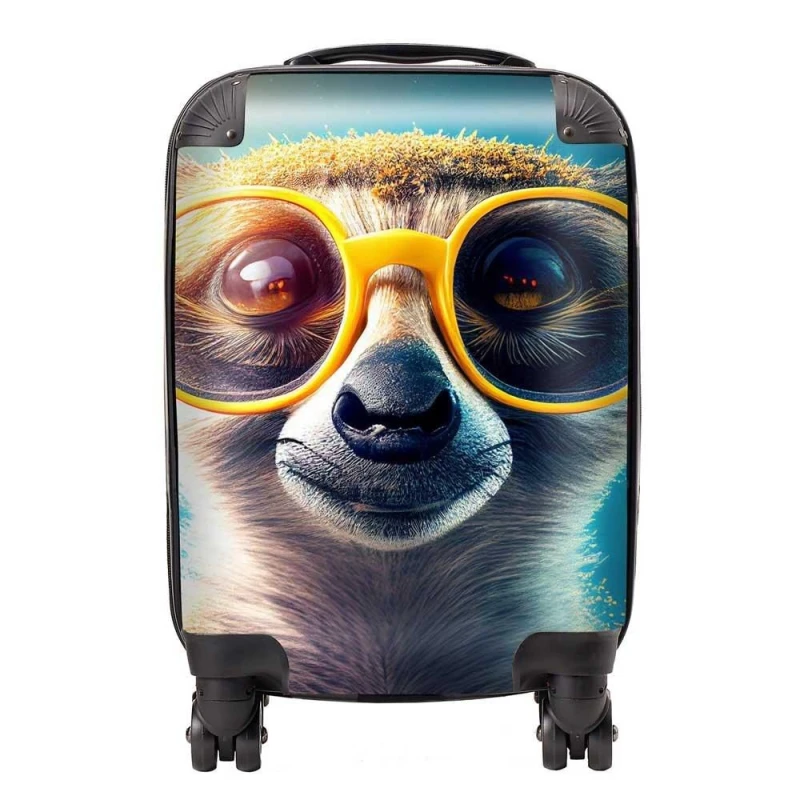 Image of Warren Reed - Designer Meerkat With Glasses Splashart Suitcase in Yellow Size: Large Yellow Unisex Large