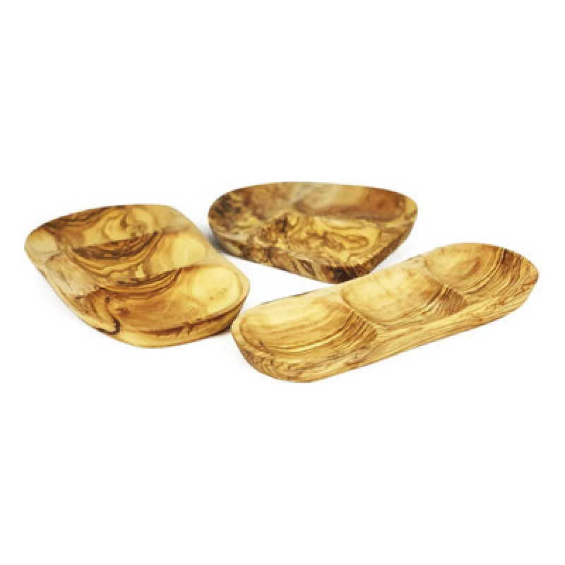 Image of Verano Spanish Ceramics Olive Wood Natural Grained Rustic Kitchen Dining 3 Section Snack Dish 27cm x 20cm Natural unisex