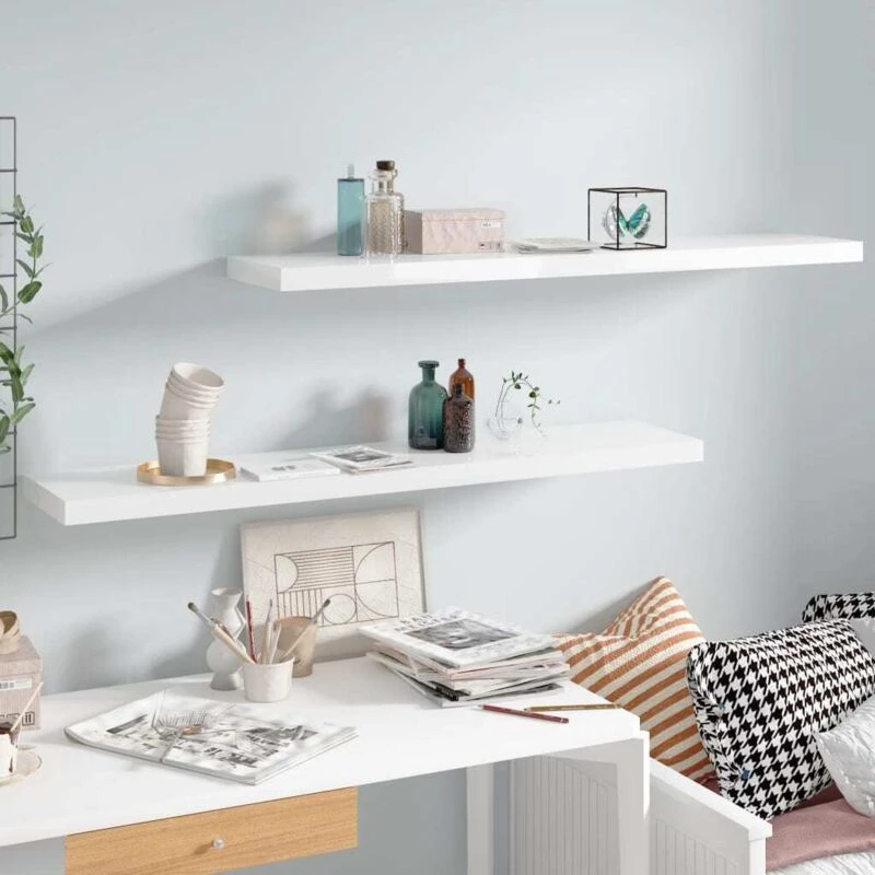 Image of VIDAXL Floating Wall Shelves 2 pcs High Gloss White 120x23.5x3.8cm mdf Vidaxl 8720286073896