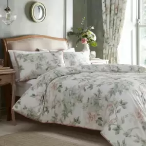 image of Campion Floral 100% Cotton 200 Thread Count Duvet Cover Set, Green/Coral, King - Appletree Heritage