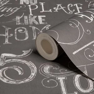 Image of Graham & Brown Superfresco Grey Chalkboard calligraphy Smooth Wallpaper