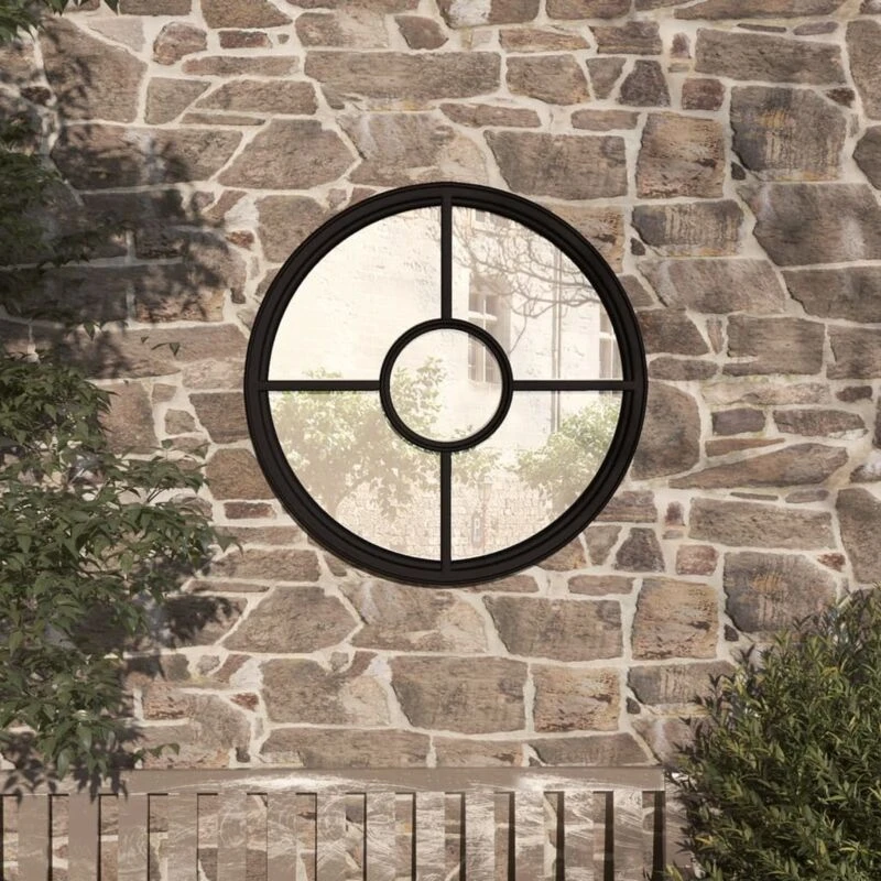 Image of VIDAXL Garden Mirror Black 40x4cm Iron Round for Outdoor Use Vidaxl 8720286767481