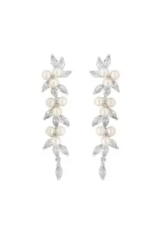 image of Silver Crystal And Pearl Vine Drop Earrings