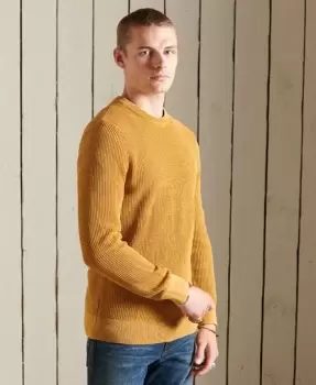 image of Superdry Mens Academy Dyed Textured Jumper Yellow / Washed Turmeric Tan - Size: L