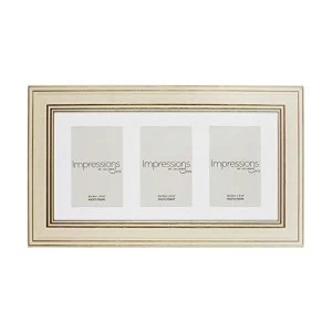 Image of 4" x 6" - Impressions Plastic Cream & Gold Triple Frame