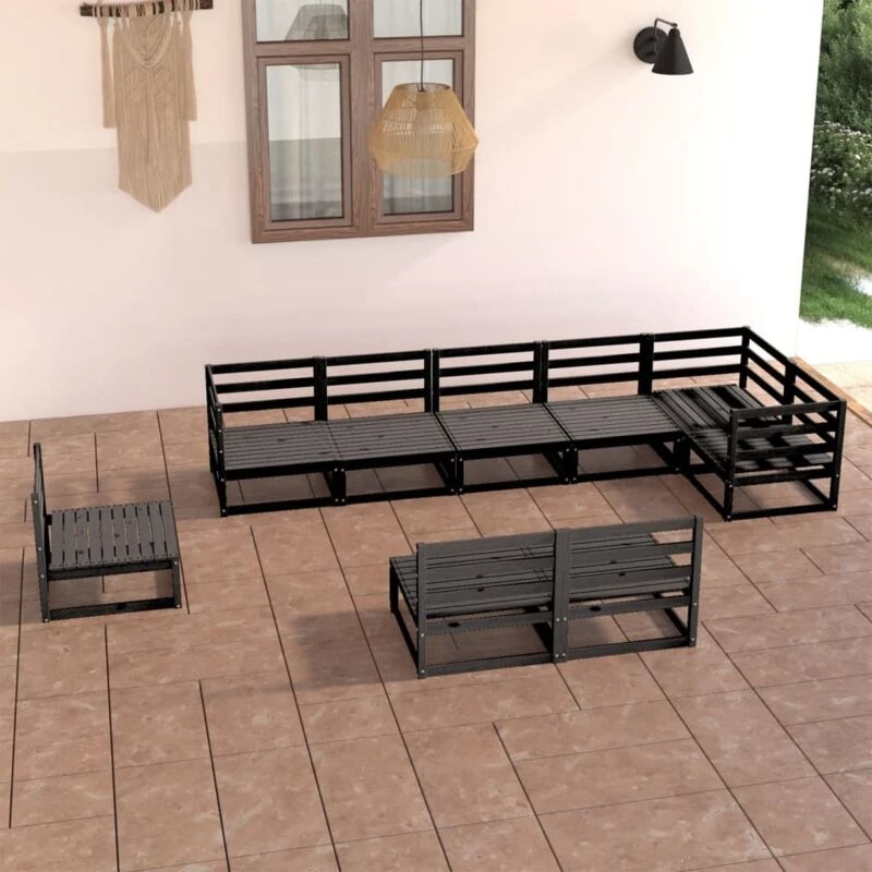 Image of VIDAXL 9 Piece Garden Lounge Set Black Solid Pinewood Vidaxl 8720286467411