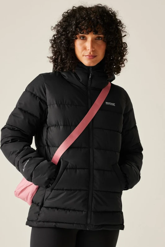 Image of Regatta Womens Aldthorn Hooded Water-Repellent Insulating Padded Jacket in Jet Black Size: 12 Jet Black Female 12