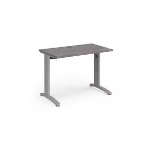 image of TR10 straight desk 1000mm x 600mm - silver frame and grey oak top