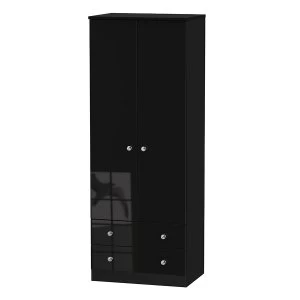 Image of Robert Dyas Tedesca Ready Assembled Tall 2-Door Wardrobe with Drawers -Black