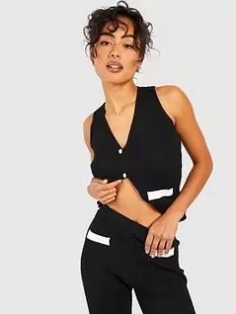 Image of Boohoo Fine Gauge Trim Detail Knitted Waistcoat - Black Size 12, Women