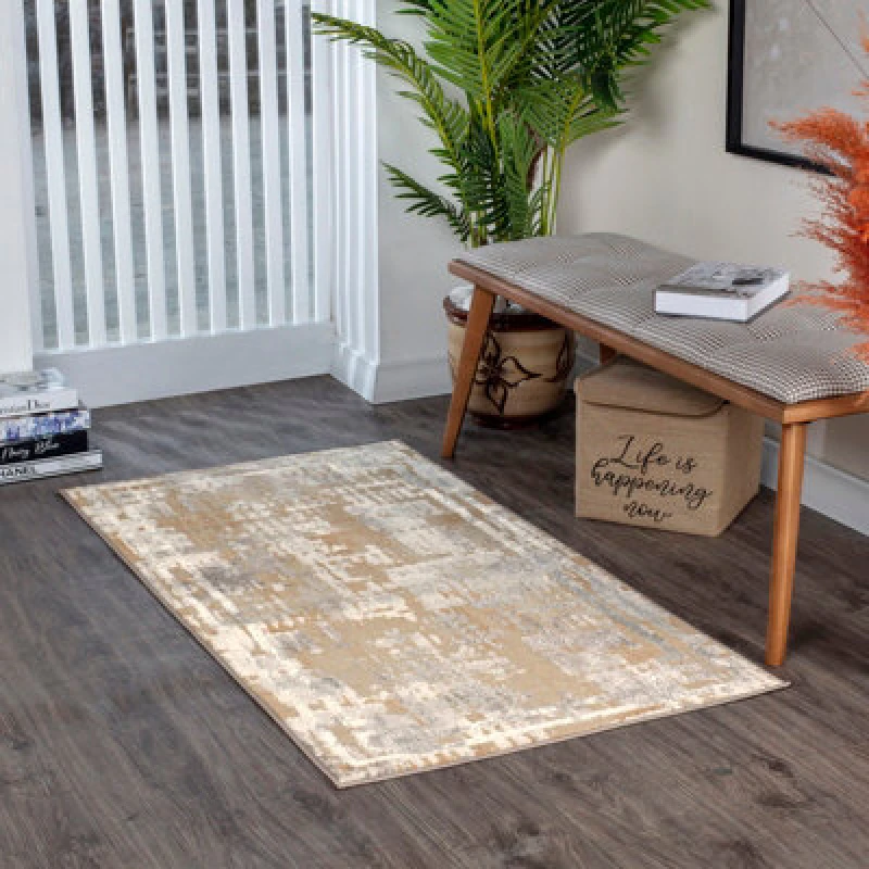 Image of Livabliss Abstract Modern Marble Beige/white Martina Area Rug 80 X 150 Cm - Easy Care, Non Shedding, Ideal For Living Room & Bedroom