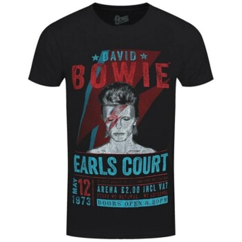 Image of David Bowie David Bowie Men Earls Court '73 Friendly T-Shirt in Black Size: 2X-large Black XXL Male 5063238421790