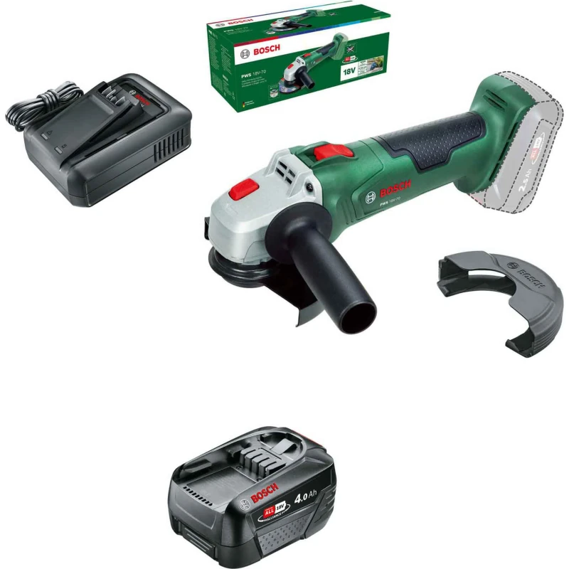 Image of Bosch PWS 18V-70 P4A 18v Cordless Angle Grinder 125mm 1 x 4ah Li-ion Charger No Case PWS 18V-70
