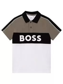 image of BOSS Boys Colour Block Short Sleeve Polo Shirt - White, Size 12 Years