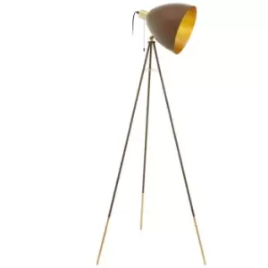 Image of Eglo - Chester Tripod Floor Lamp Rust-Coloured, Gold