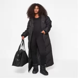 Missguided Recycled Petite Longline Chevron Puffer Coat - Black