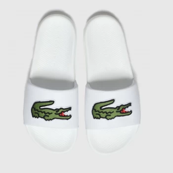 Lacoste White & Green Croco Slide Sandals