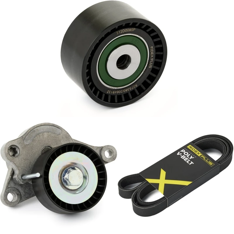 Image of RIDEX PLUS 542R0726P V-ribbed belt set Check alternator freewheel clutch & replace if necessary V-Ribbed Belt Set (542)