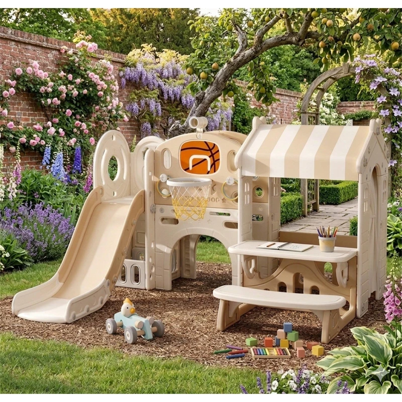 Image of KIDKID Toddler Slide Climber Playhouse Combo Beige unisex One size