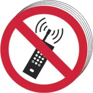Image of NO Mobile Phones Symbol - Sav (50mm Dia.), Pack of 10