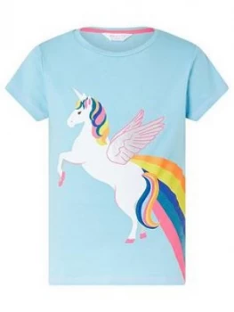 Image of Accessorize Girls Retro Unicorn T Shirt - Aqua, Size Age: 3-4 Years, Women