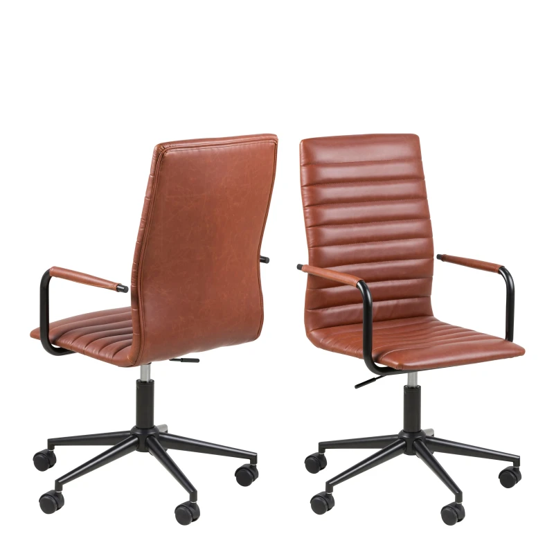 Image of Furniture To Go Winslow Swivel Desk Chair With Adjustable Height Function In Vintage Brandy