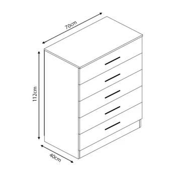 image of Helston Modern & Tall 5 Drawer Chest - Grey Gloss - Grey