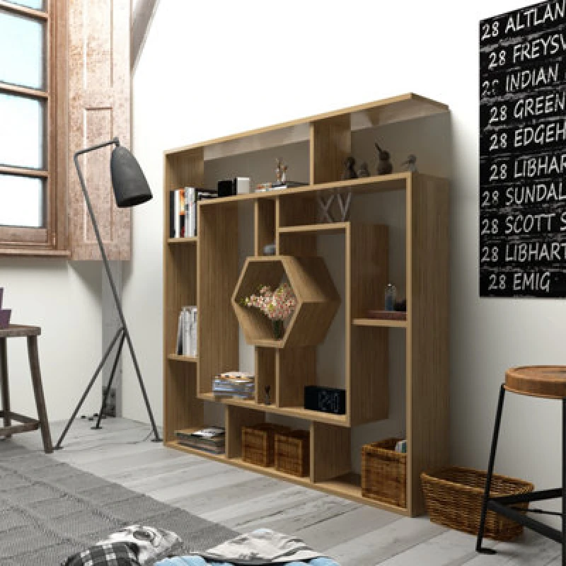 Image of Decorotika Labrina Geometric Design Bookcase Light Oak
