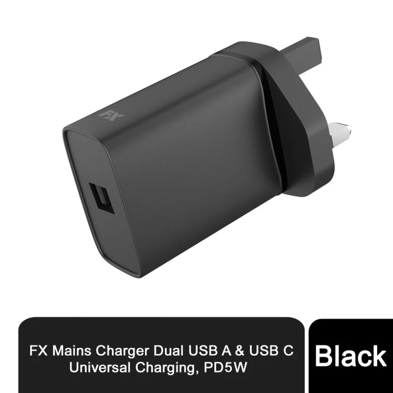 Image of FX FX Mains Charger USB 1A Compatible for USB Devices Black Lightweight & Compact