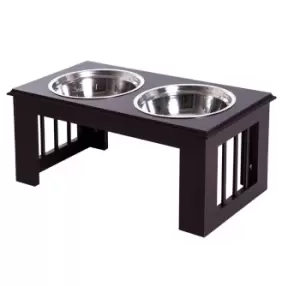 Image of PawHut Elevated Duo Pet Feeder - Brown