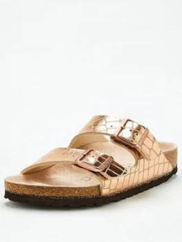 Image of Birkenstock Arizona Double Strap Metallic Flat Sandals - Copper