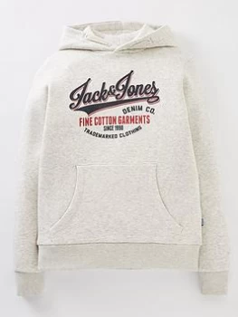 Image of Jack & Jones Junior Boys Logo Hoodie - White Melange, White, Size 10 Years