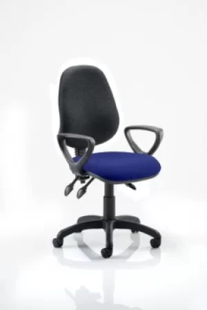 Image of Eclipse III Lever Task Operator Chair Black Back Bespoke Seat With Loop Arms In Admiral Blue