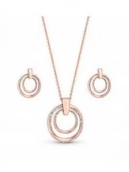 image of Mood Rose Gold Plated Polished And Crystal Twist Open Necklace And Earring Set