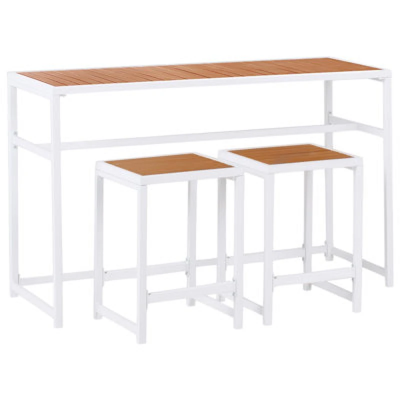 Image of Beliani Garden Bar Set 2 Seater Avetrana Metal Brown/ White