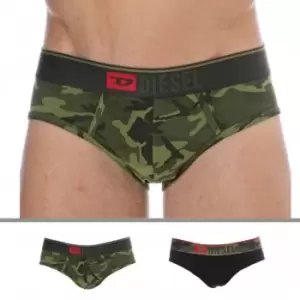 Image of Diesel 2-Pack Camouflage Cotton Briefs - Black - Khaki L