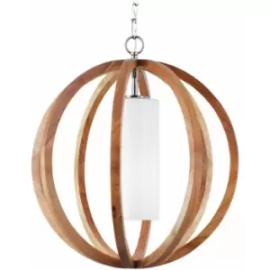 Image of 1 Bulb Ceiling Pendant Light Fitting Light Wood Brushed Steel LED E27 60W Bulb