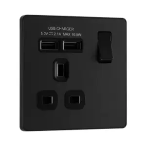 Image of BG Evolve Matt Black Single Switched 13A Power Socket + 2 X USB (2.1A) - PCDMB21U2B