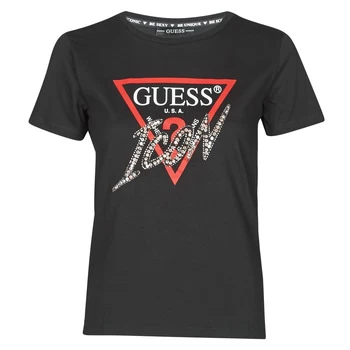 image of Guess SS CN ICON TEE womens T shirt in Black - Sizes S,M,L,XS